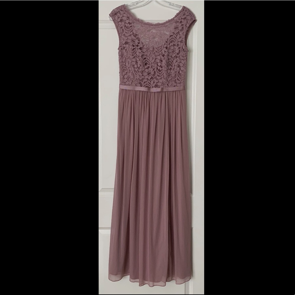 Long Bridesmaid Dress with Lace Bodice in Quartz